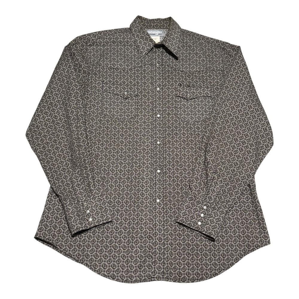 Vintage Wrangler Wrancher Western Wear Patterned‎ Pearl Snap Shirt Men's Large